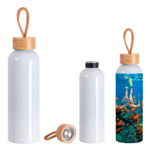 PLR60069 Botella de aluminio con tapa de bambú